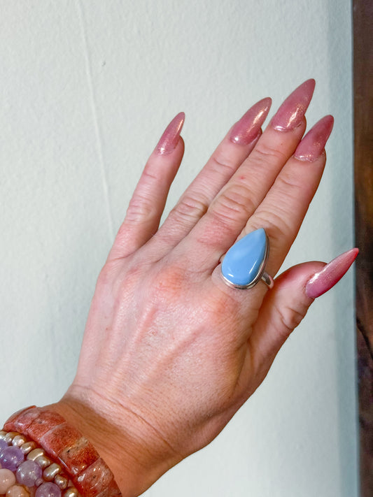 Blue Owyhee Opal tear drop ring size 10