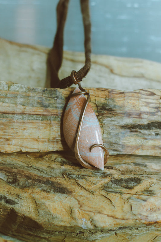 Peach Coral & Copper Wrapped Necklace | Earthbound Goddess