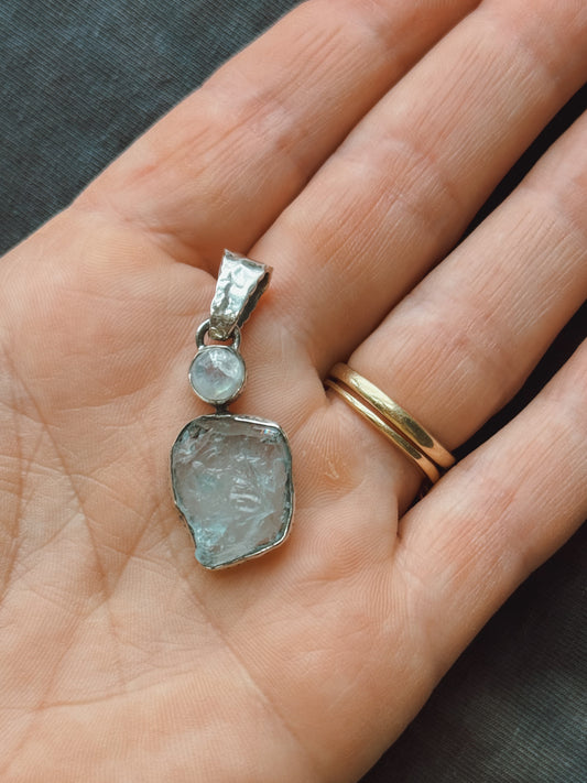 Aquamarine & Herkimer Diamond Sterling silver pendant