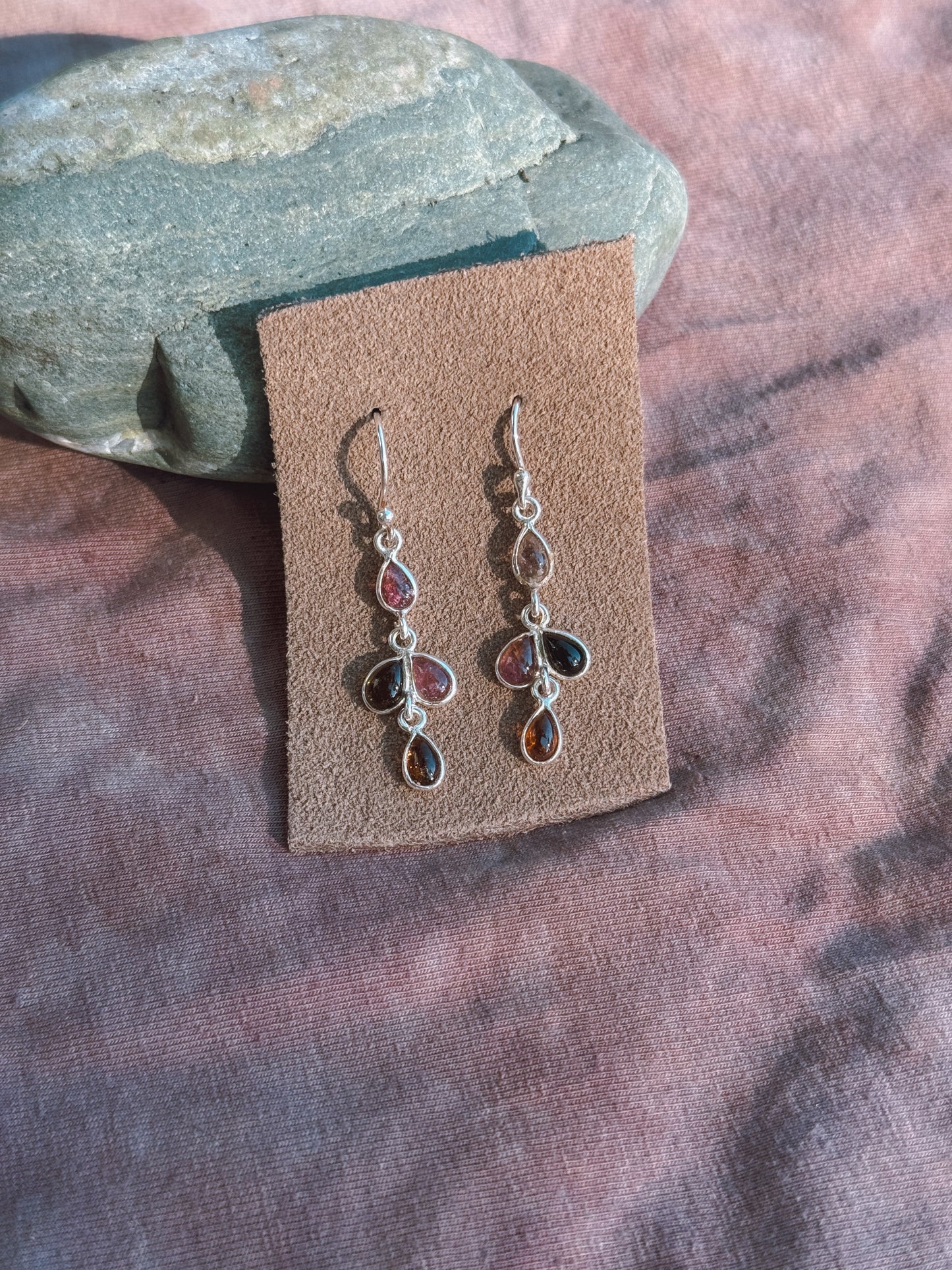 Watermelon Tourmaline Sterling drop earrings