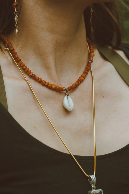 Red Coral & Cowrie Shell Necklace | Oceanic Protection