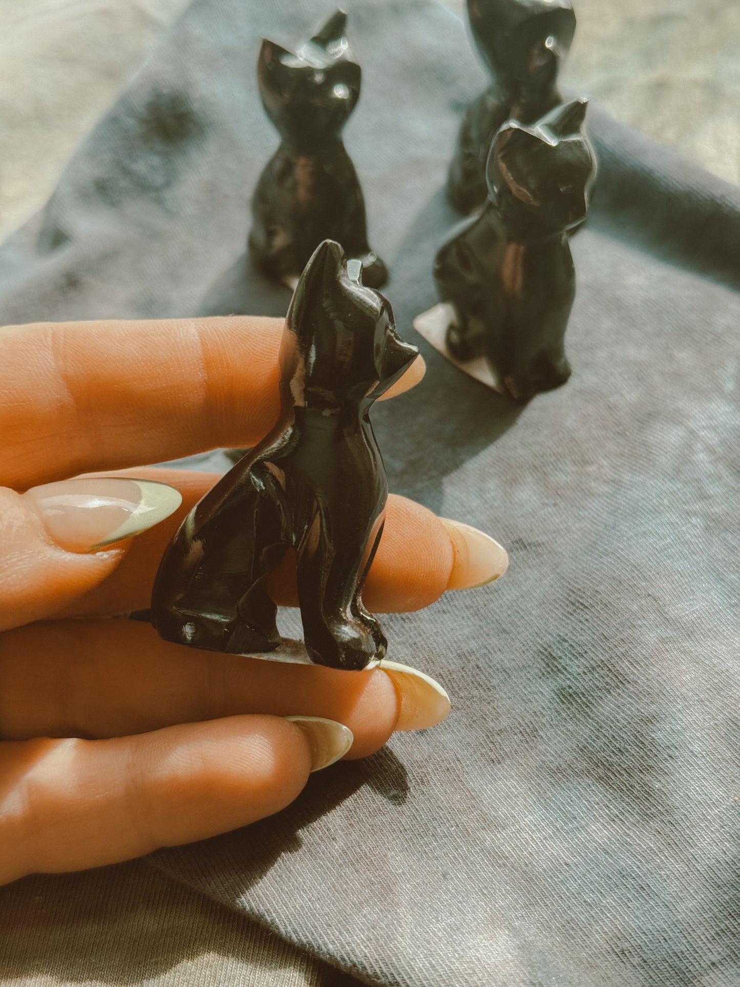 Black Cat Onyx stone carving