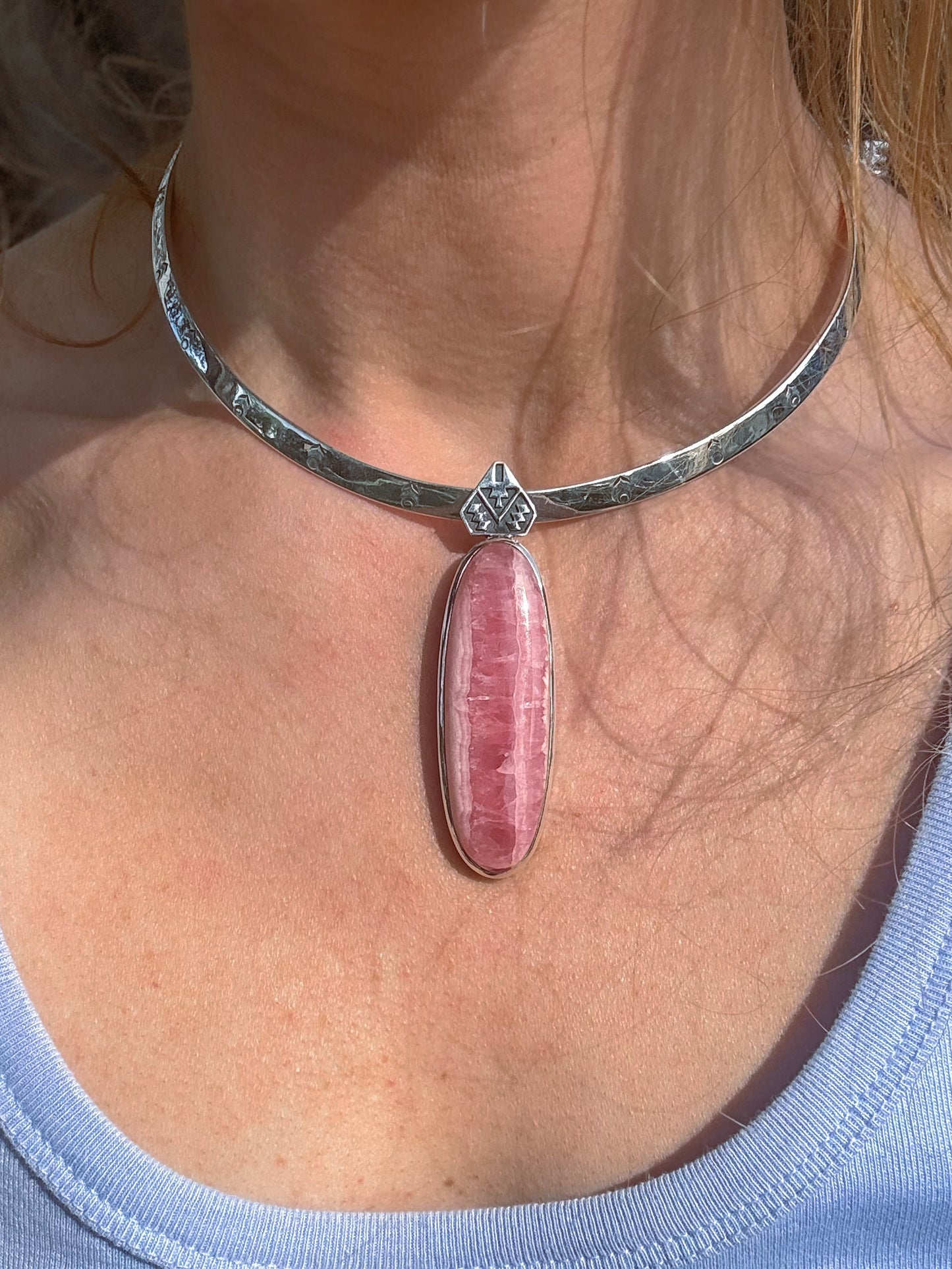 Rhodochrosite Aztec Pendant Sterling Silver