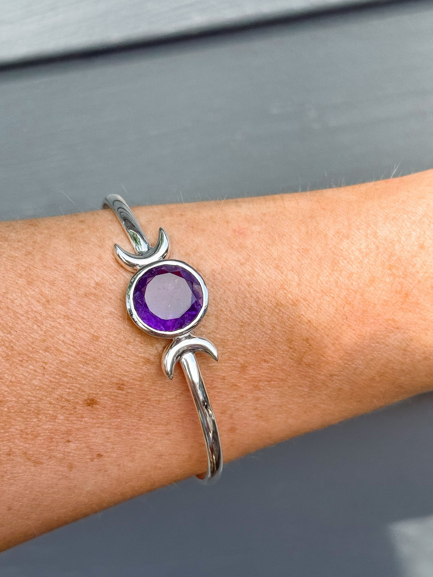 Amethyst Triple Moon Cuff Sterling silver