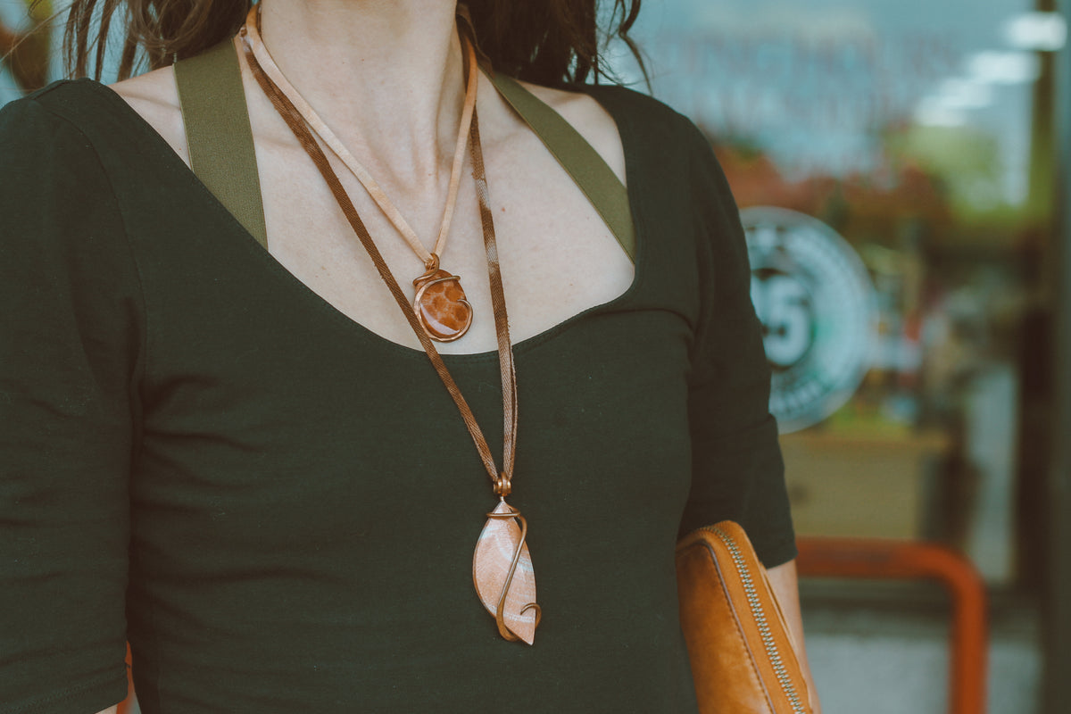 Peach Coral & Copper Wrapped Necklace | Earthbound Goddess