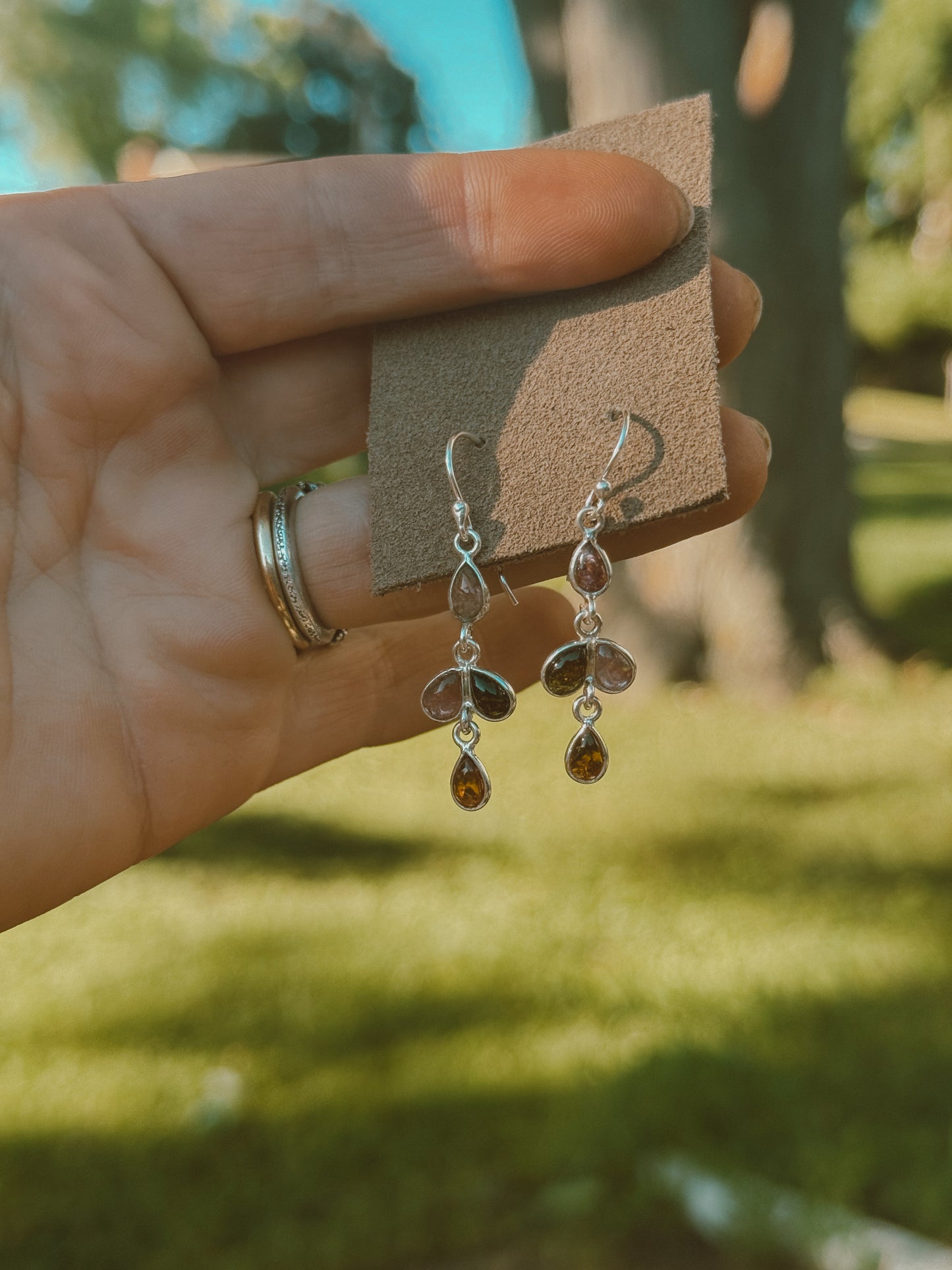 Watermelon Tourmaline Sterling drop earrings