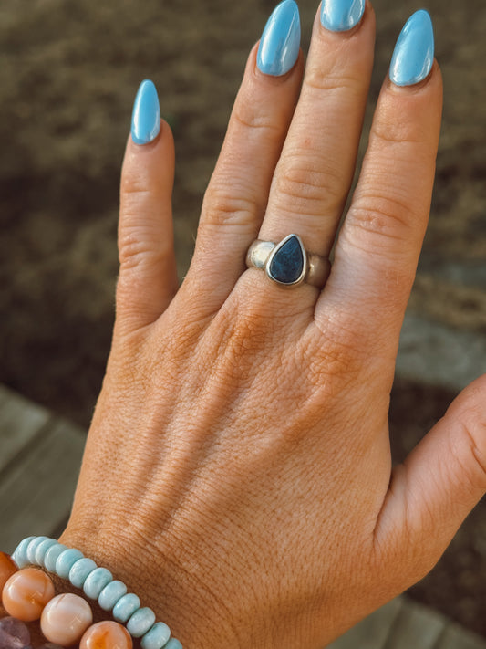 Dumortierite Teardrop Sterling Silver Ring – Size 7 3/4