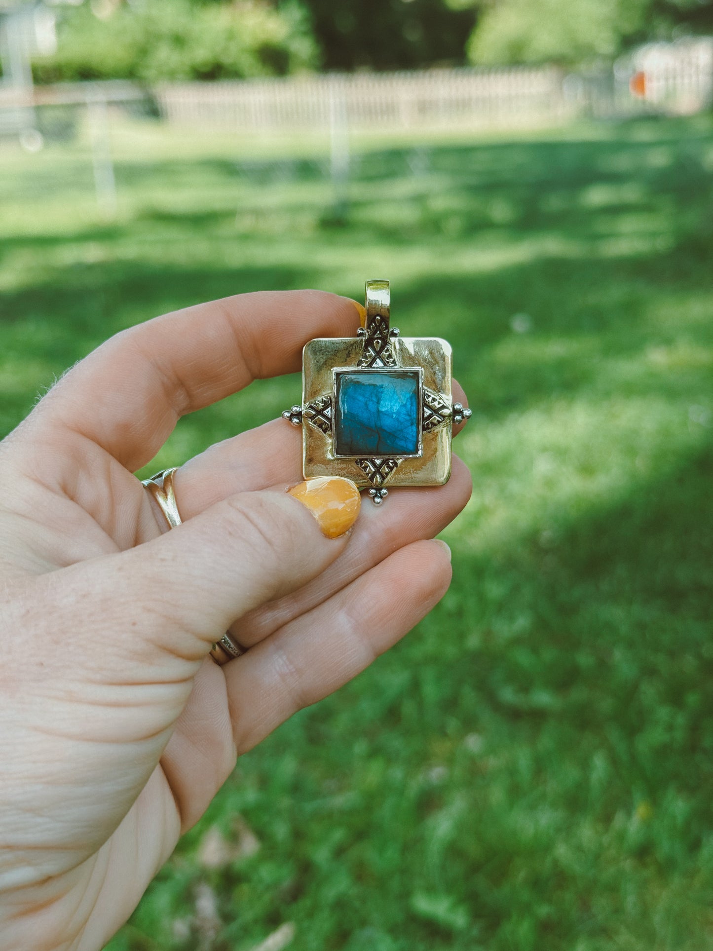 Labradorite Brass Pendant