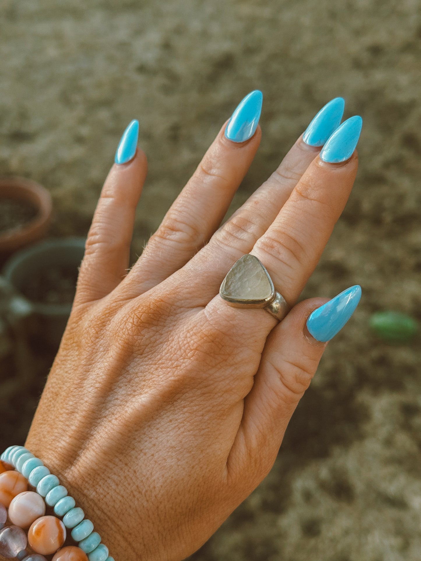 Golden Tektite Sterling Ring size 9 3/4