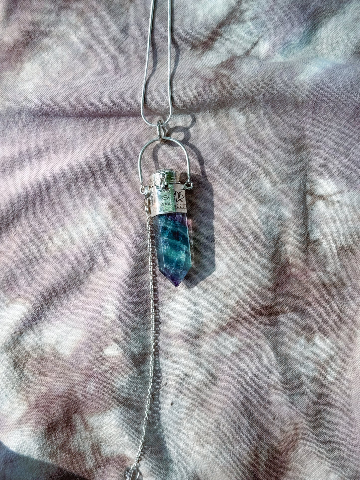 Rainbow Fluorite Pendulum Pendant Sterling Silver