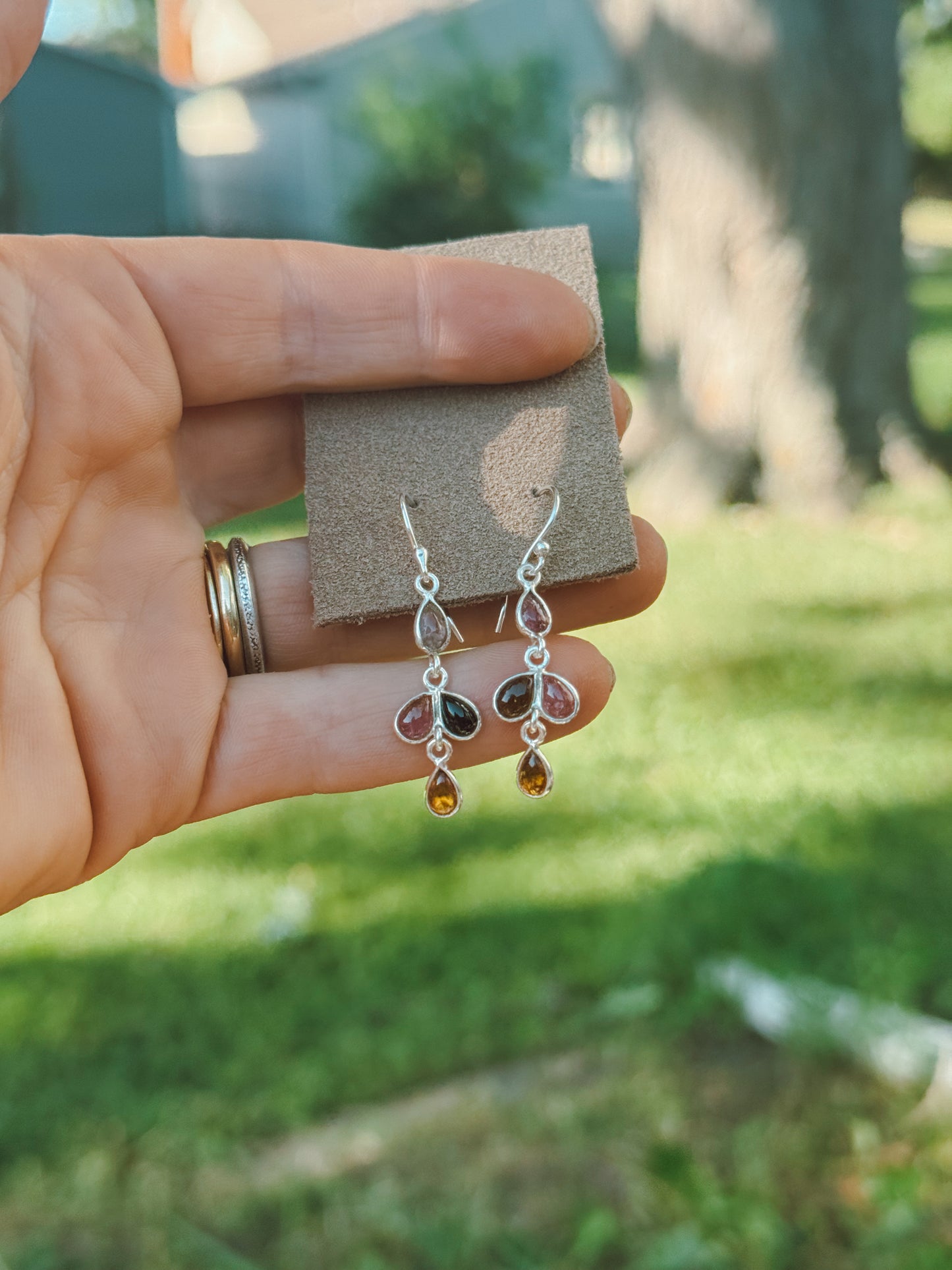 Watermelon Tourmaline Sterling drop earrings