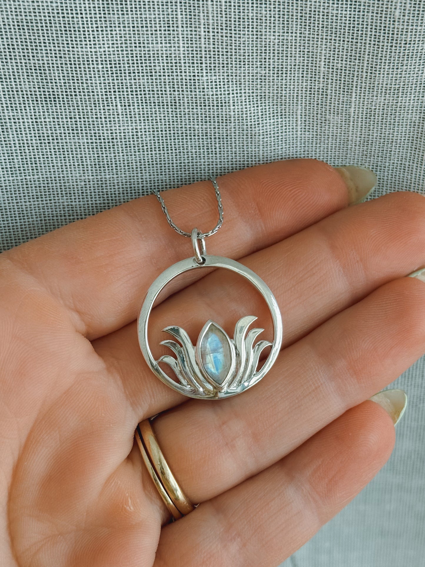 Moonstone lotus Sterling silver pendant