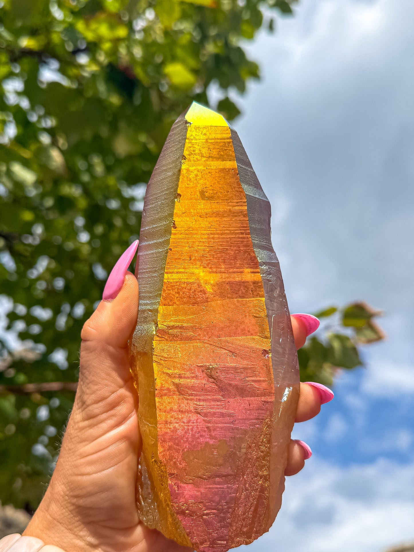 Sunset Aura Lemurian Quartz