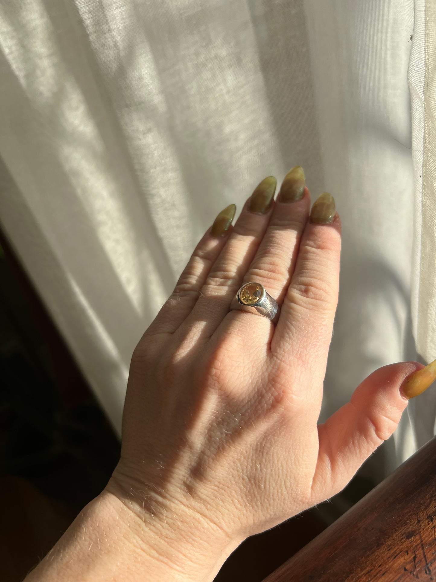 Golden Faceted Citrine Ring Size 6 3/4