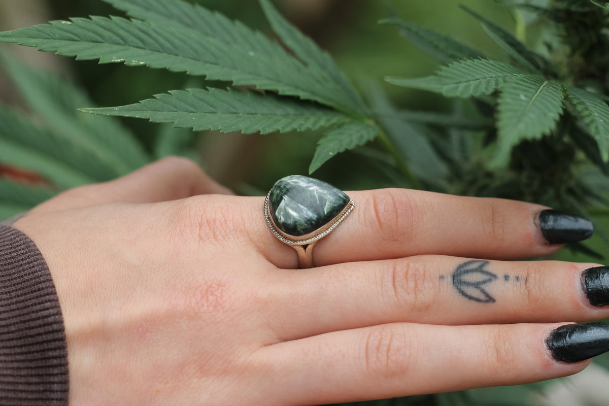 Seraphinite Sterling Silver Ring | Angelic Awakening