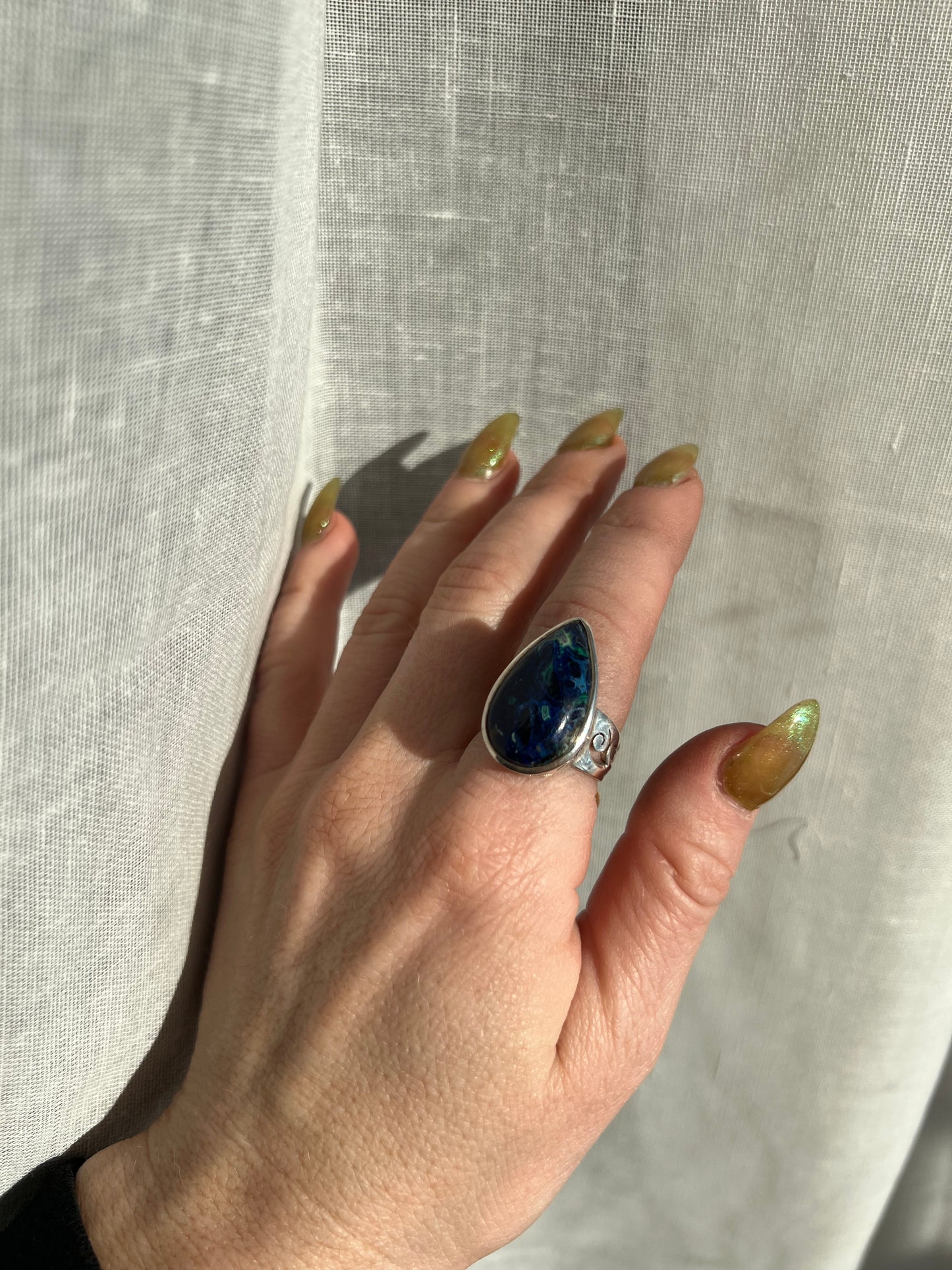Chrysocolla Malachite whimsical ring size 8.5