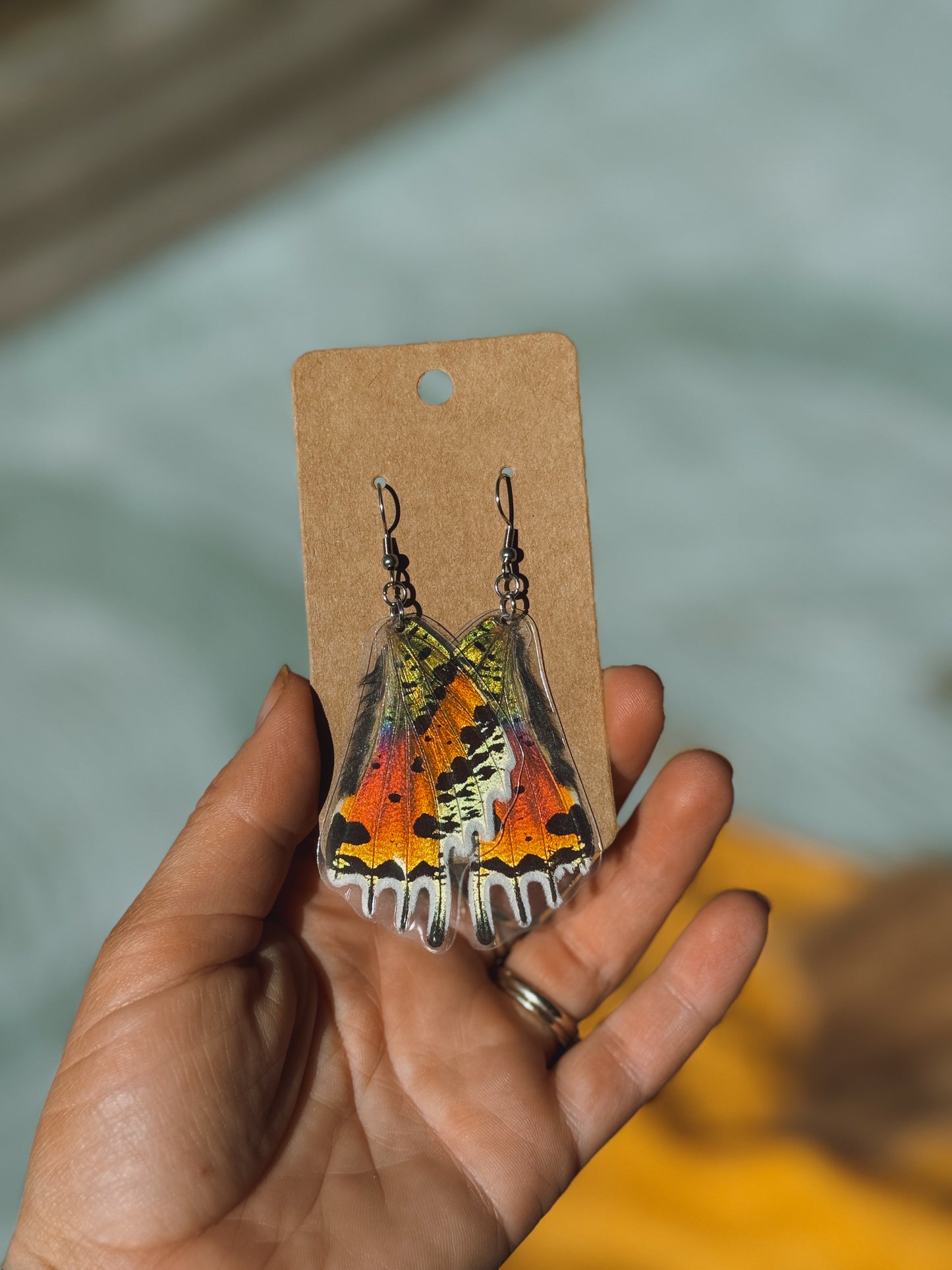 Rainbow Sunset Moth Wing Earrings – Stainless Steel