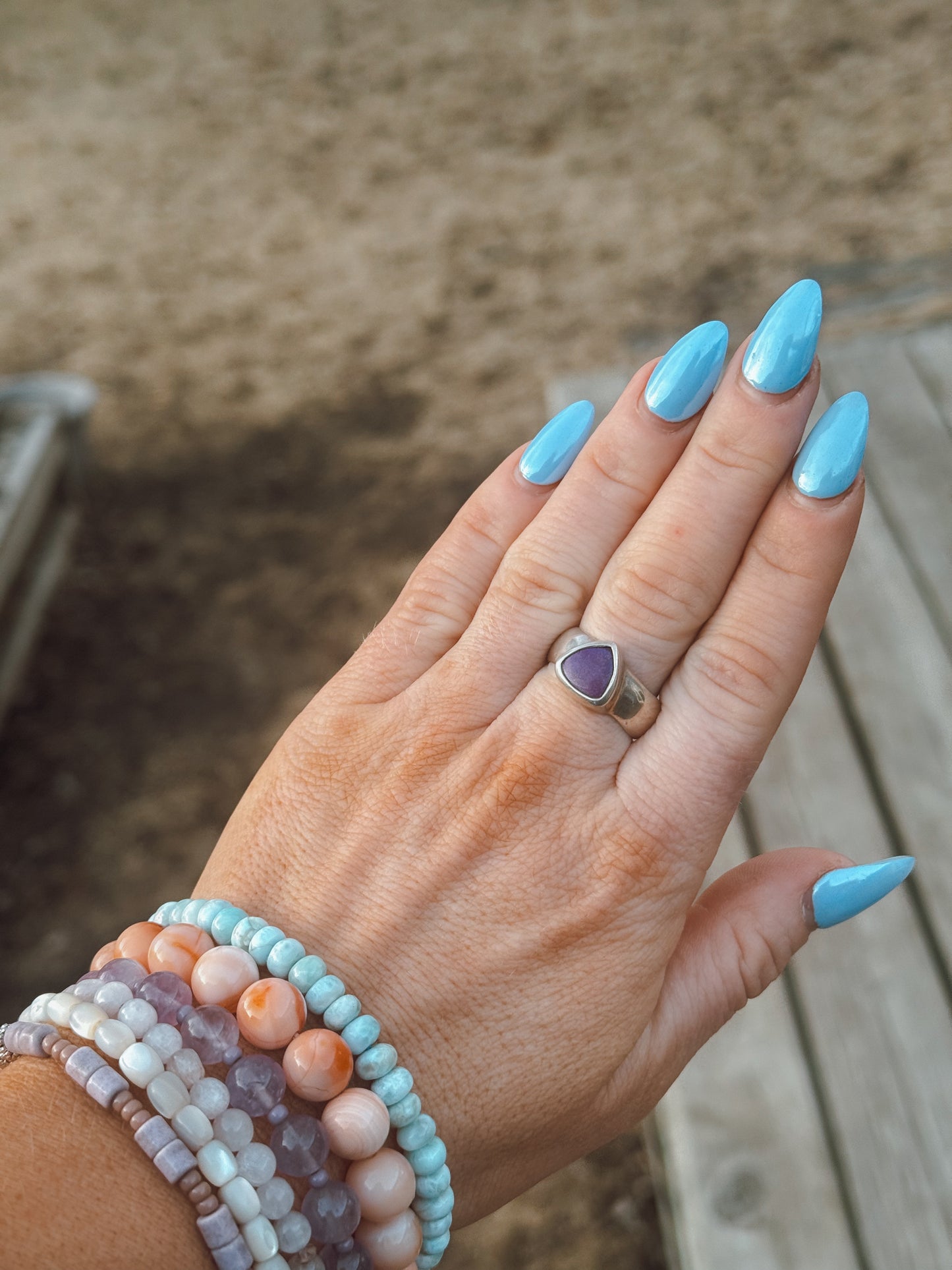 Sugilite tear drop sterling silver ring size 8