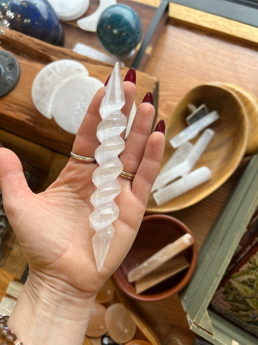 Double Terminated Selenite spiral wand