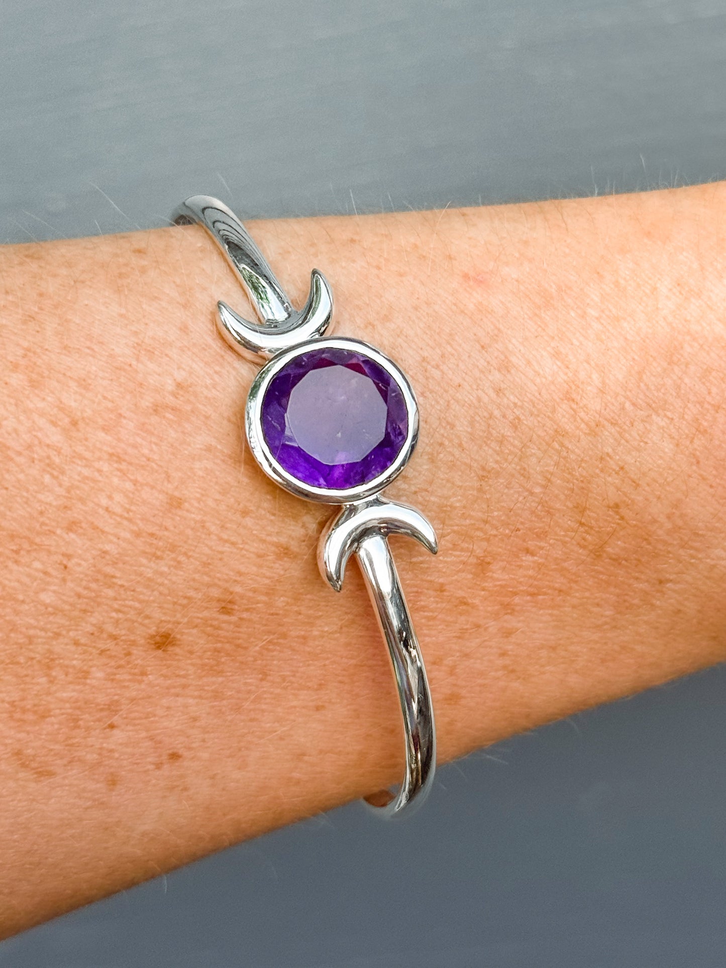 Amethyst Triple Moon Cuff Sterling silver