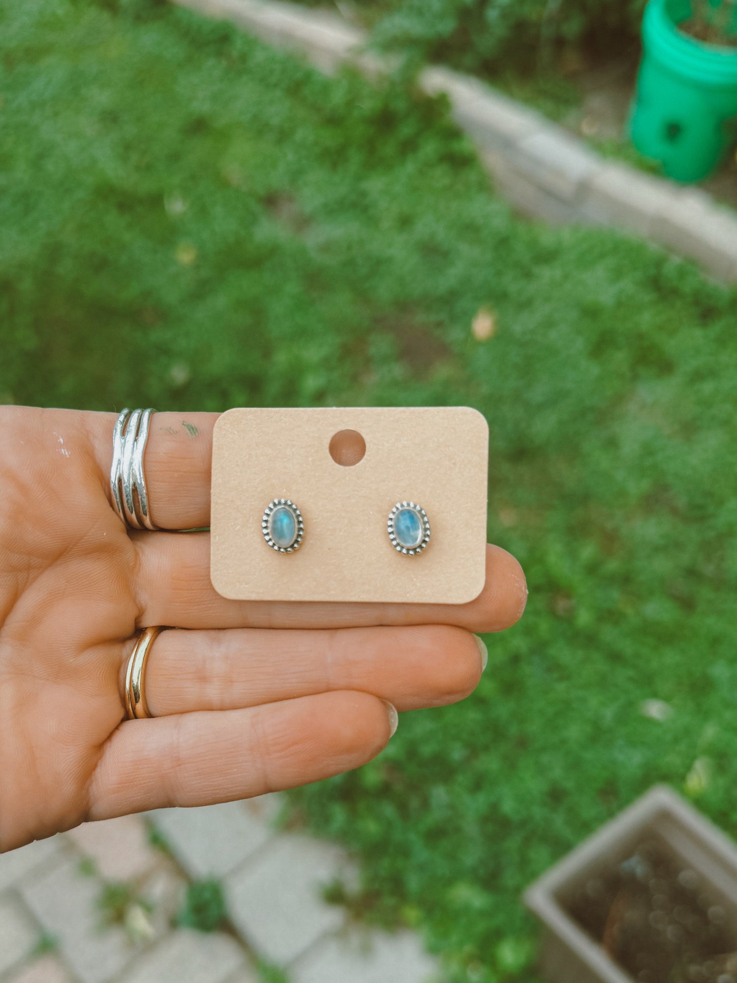 Moonstone sterling silver stud earrings