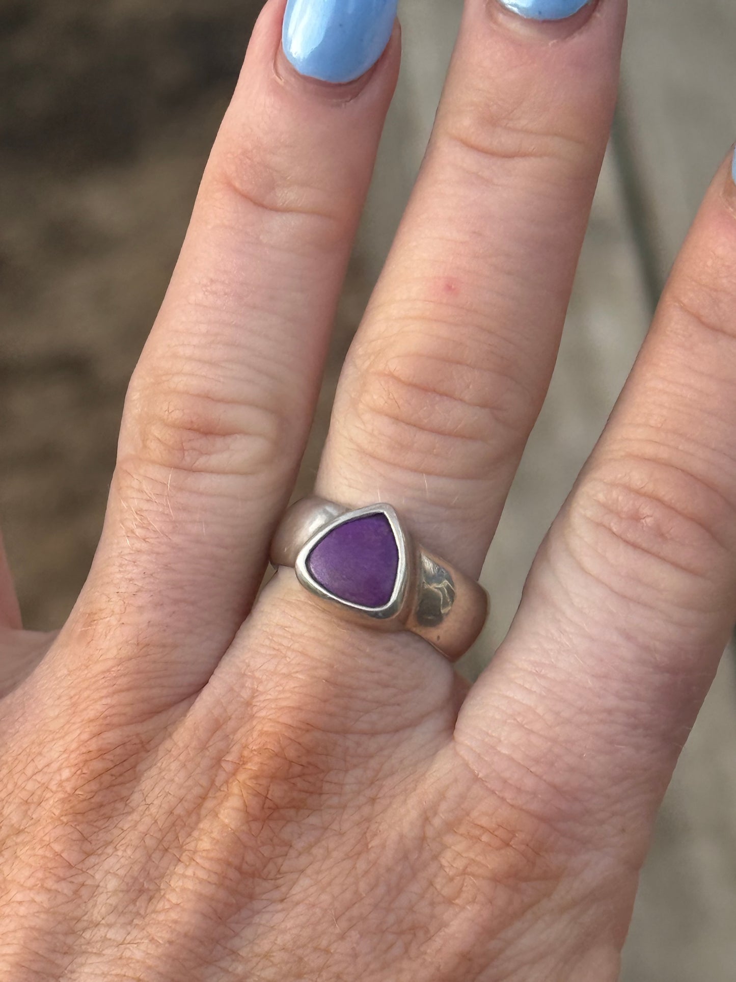Sugilite tear drop sterling silver ring size 8