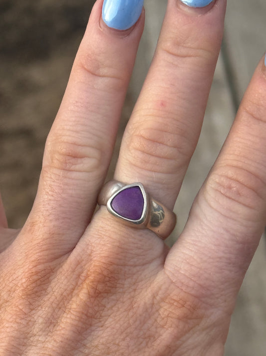 Sugilite tear drop sterling silver ring size 8