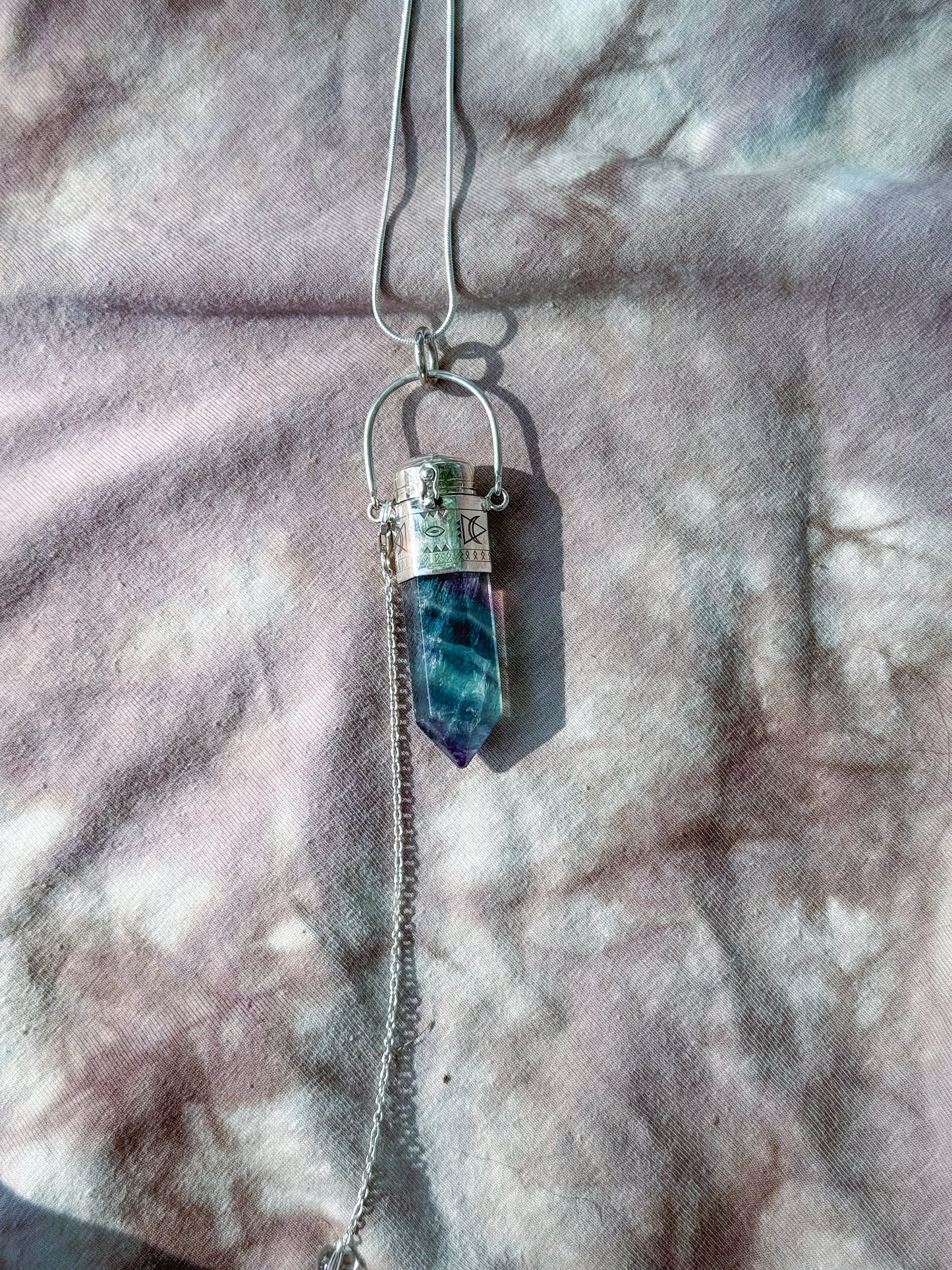 Rainbow Fluorite Pendulum Pendant Sterling Silver