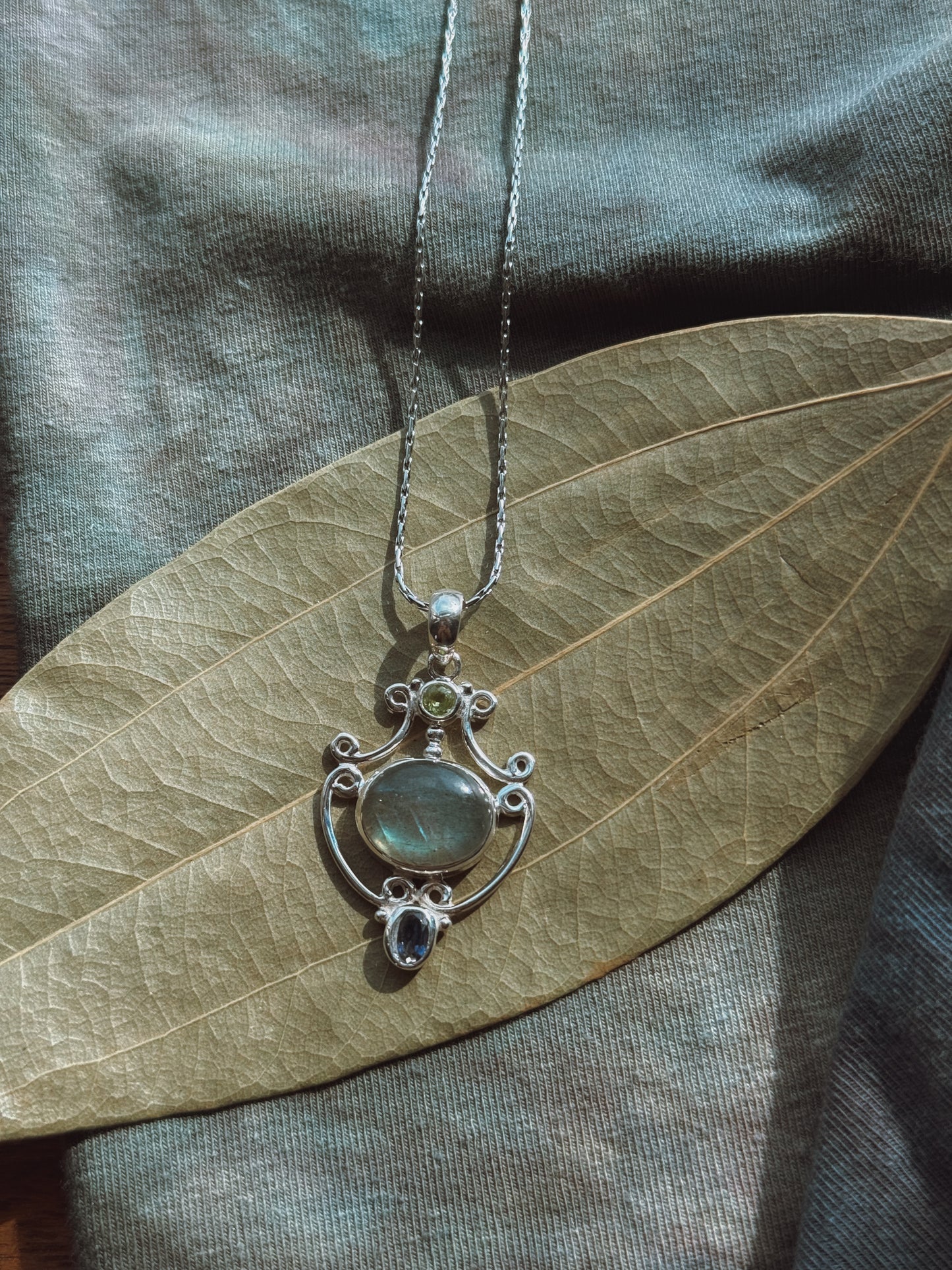 Labradorite Iolite Peridot Sterling Silver Pendant