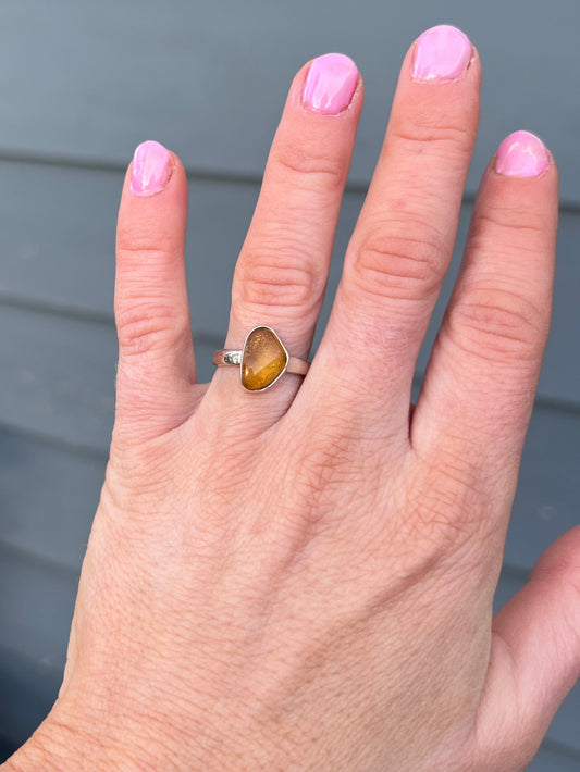 Golden Amber Sterling Silver Ring – Size 7