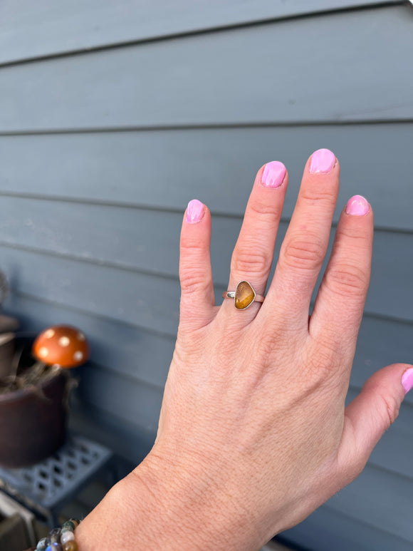 Golden Amber Sterling Silver Ring size 7