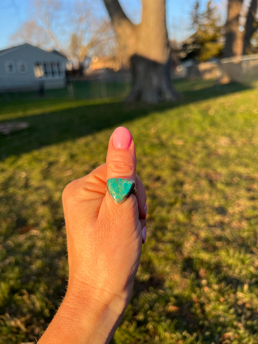Chrysocolla Sterling Silver Triangle Ring – Size 8
