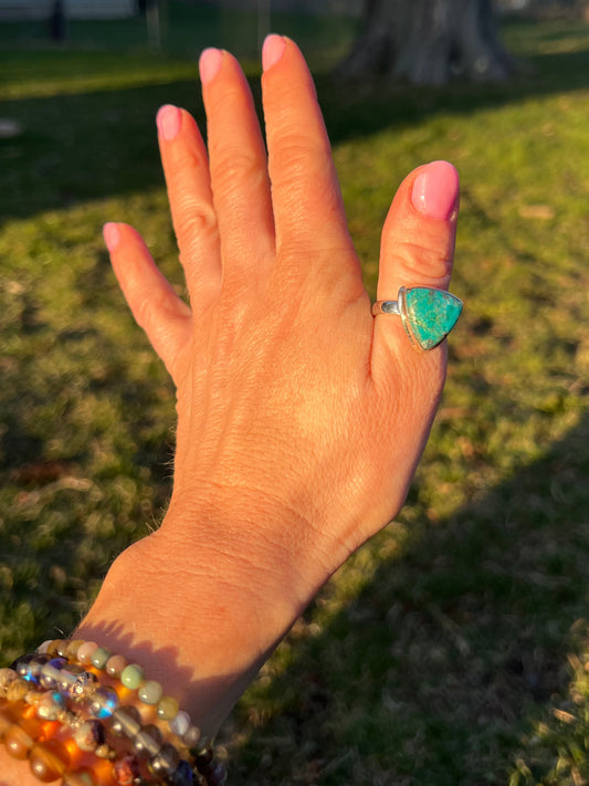 Chrysocolla Sterling Silver Triangle Ring – Size 8