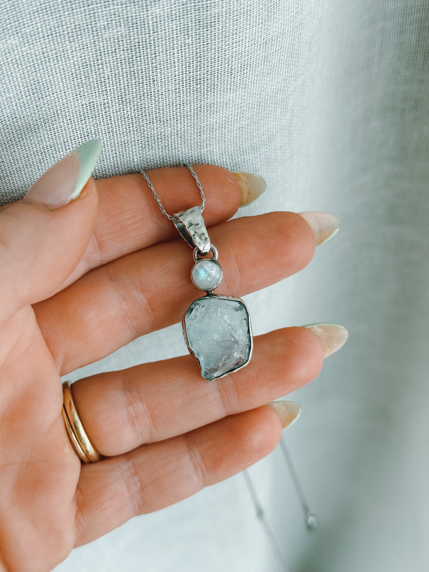 Aquamarine & Herkimer Diamond Sterling silver pendant