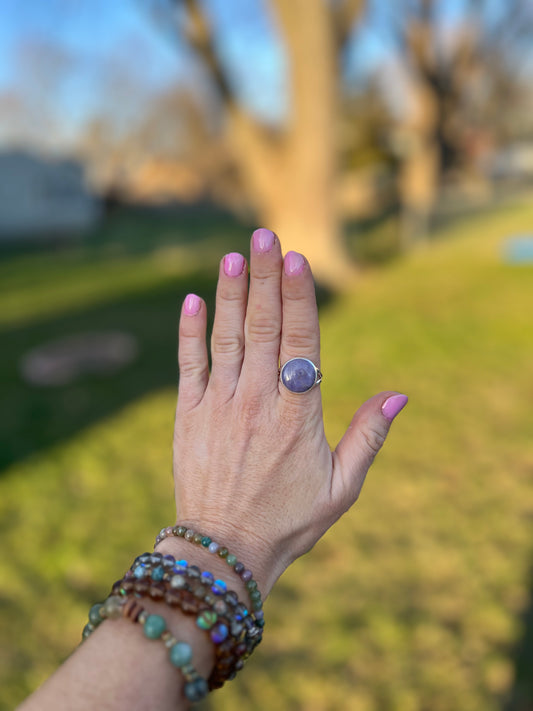 Purple Jade Sterling Silver Ring – Size 9