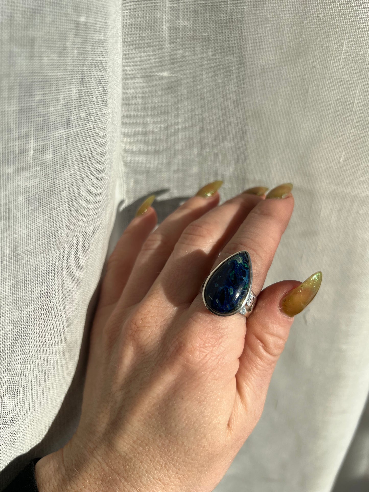 Chrysocolla Malachite whimsical ring size 8.5