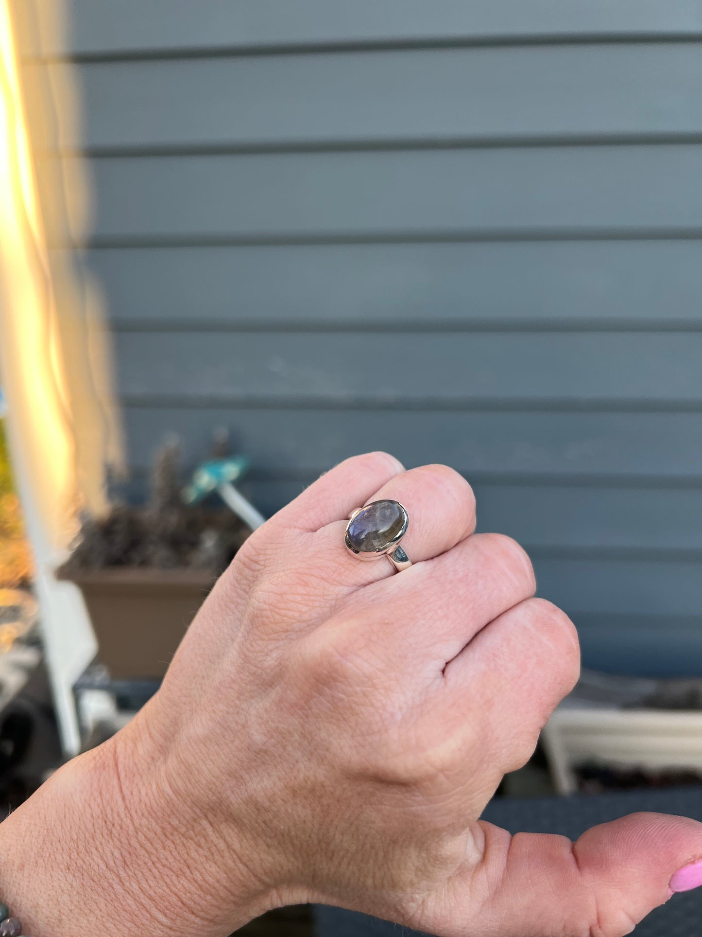 Rainbow Labradorite Purple Flash ring size 6