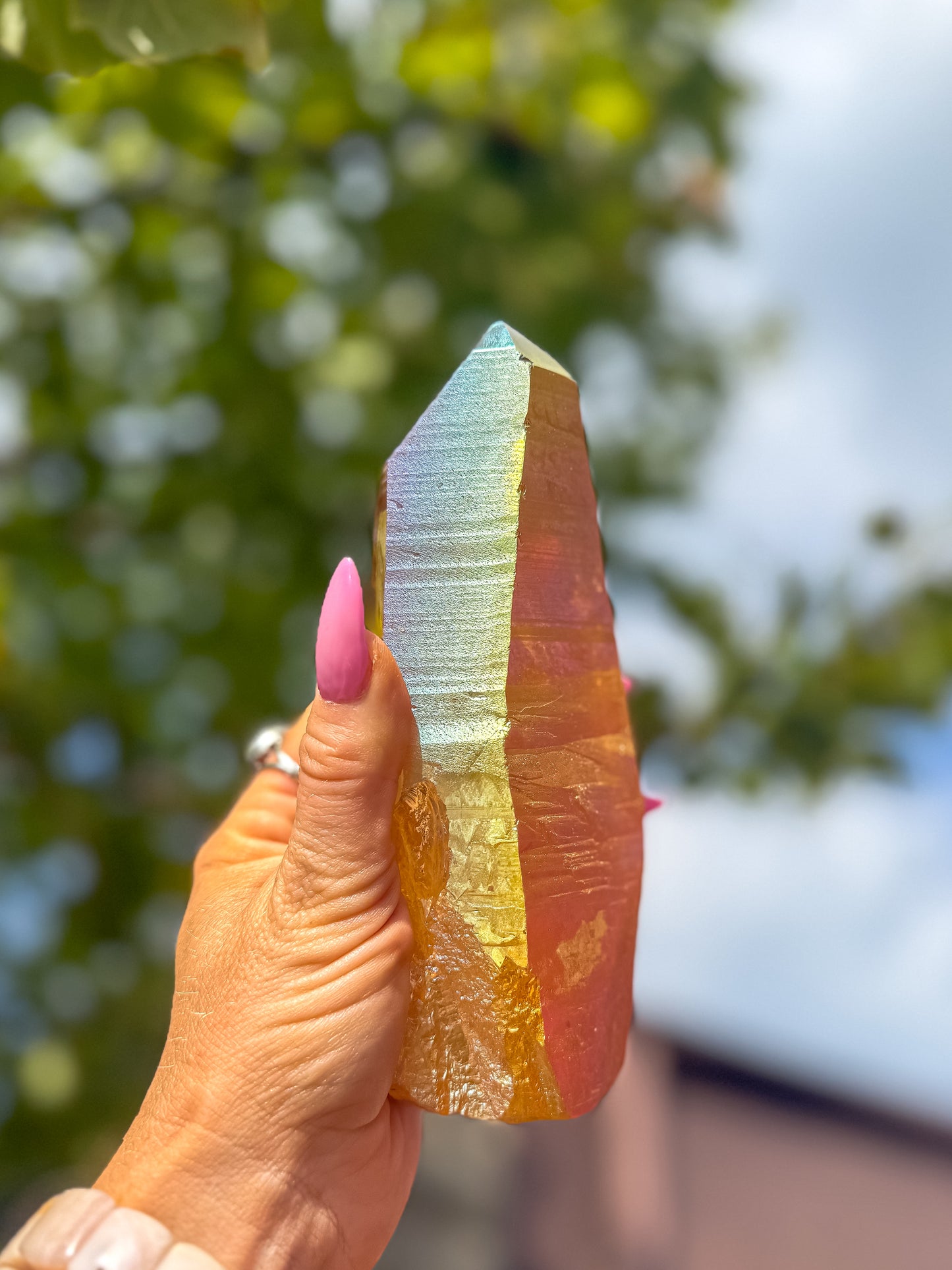 Sunset Aura Lemurian Quartz