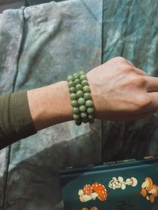 Olive Green Jade Stretch Bracelet