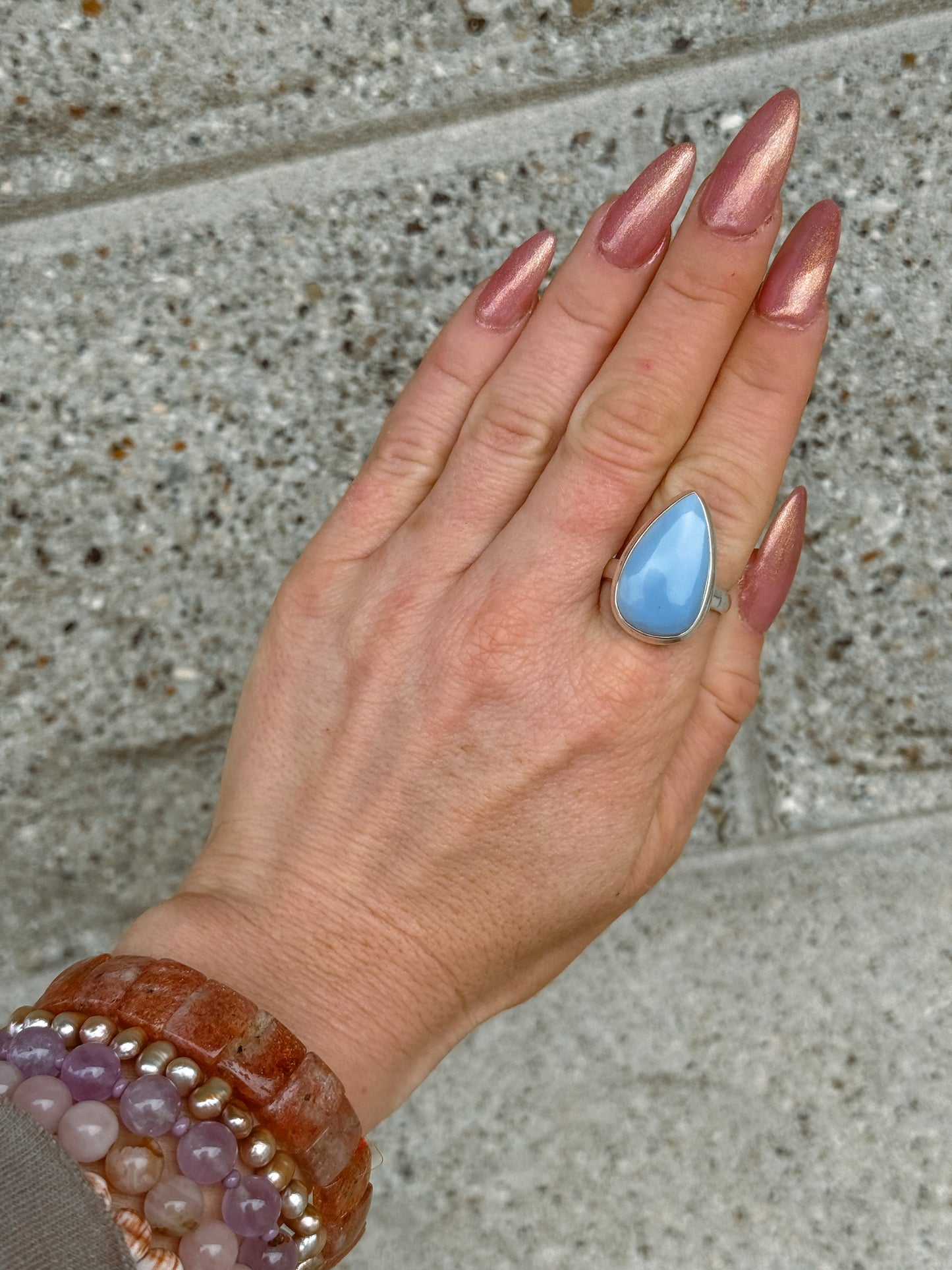 Blue Owyhee Opal tear drop ring size 10