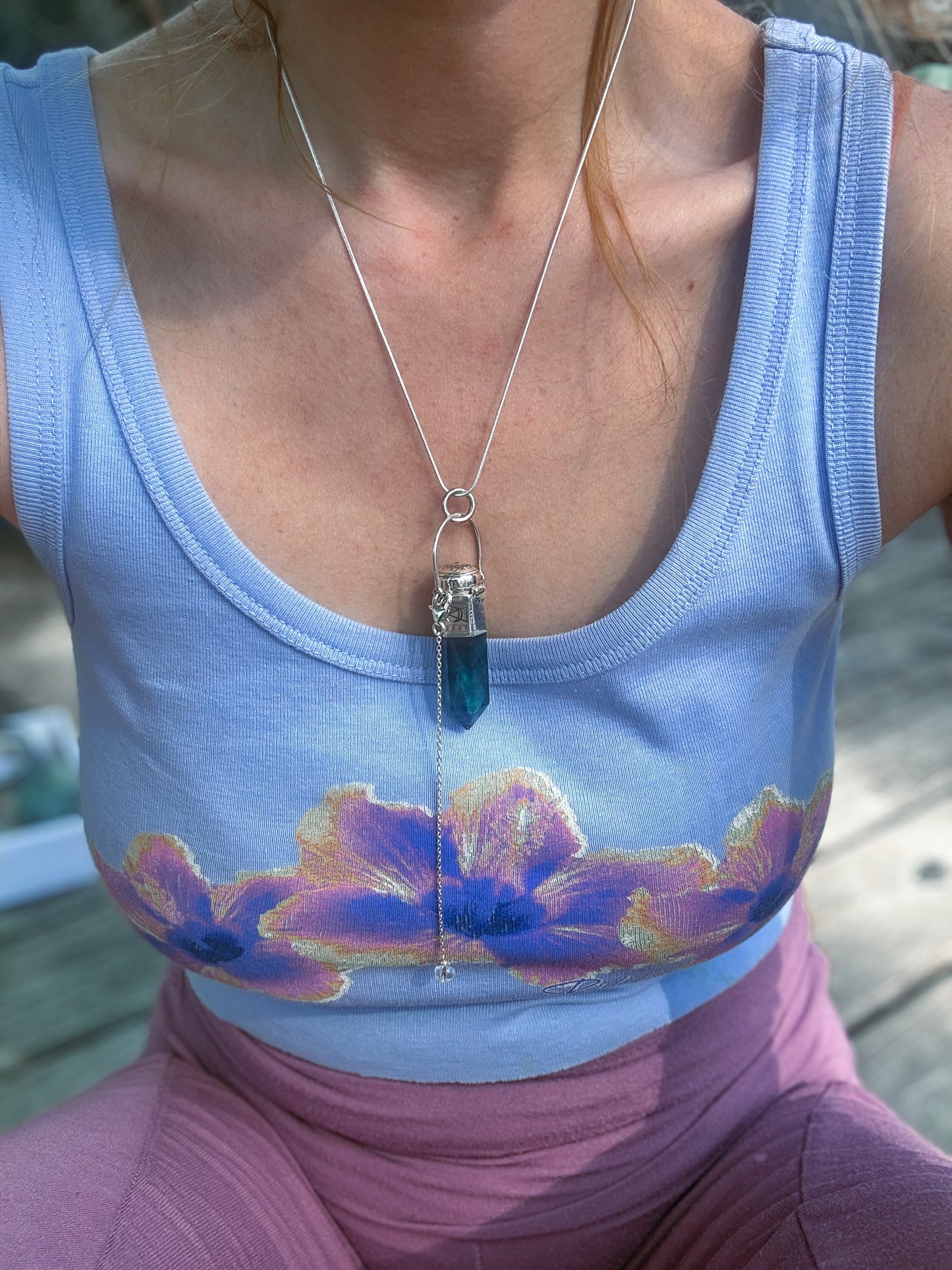 Rainbow Fluorite Pendulum Pendant Sterling Silver