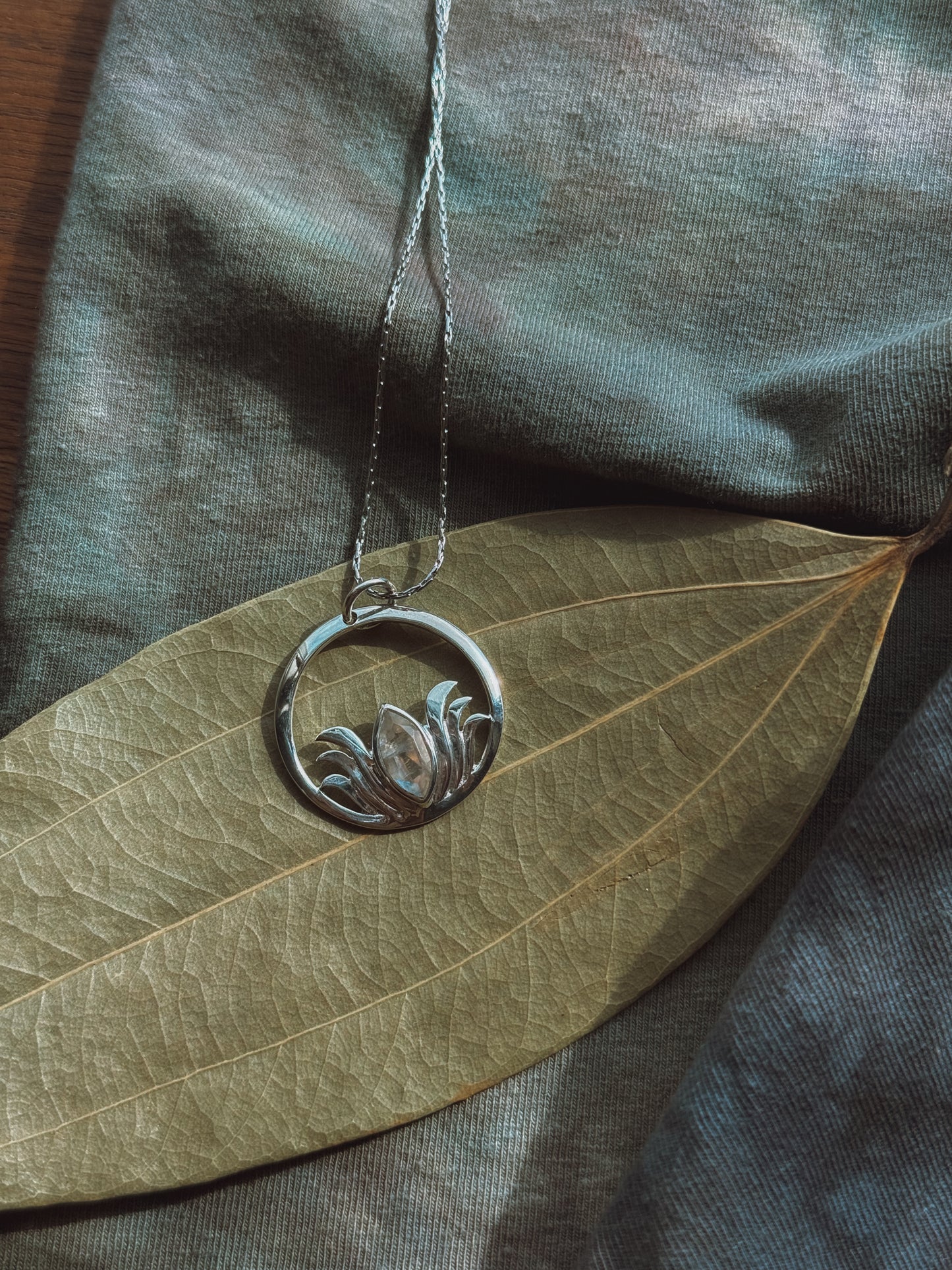 Moonstone lotus Sterling silver pendant