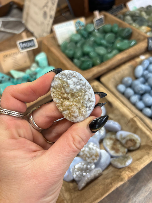 Blue Lace Agate authentic tumbled palm stone