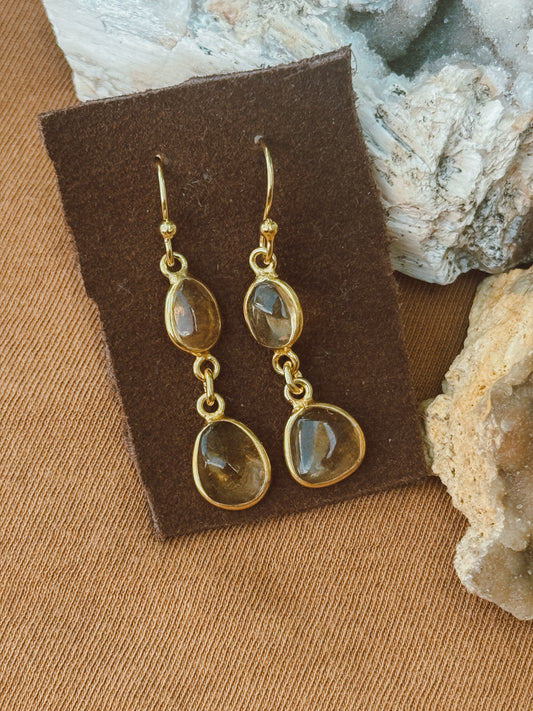 Double Drop Citrine Earrings – 18k Gold Vermeil