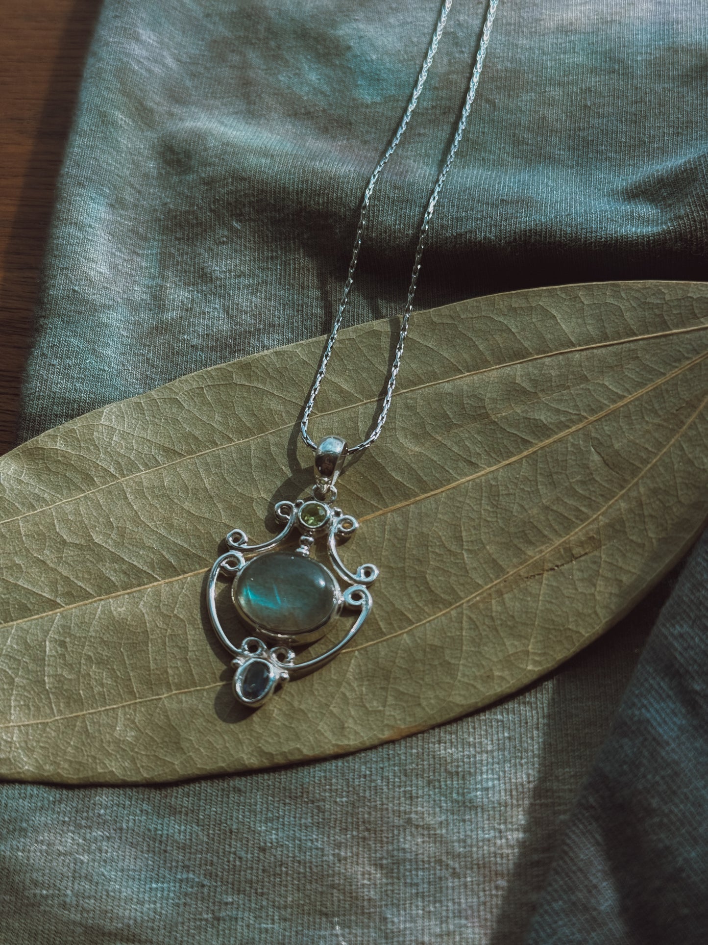 Labradorite Iolite Peridot Sterling Silver Pendant