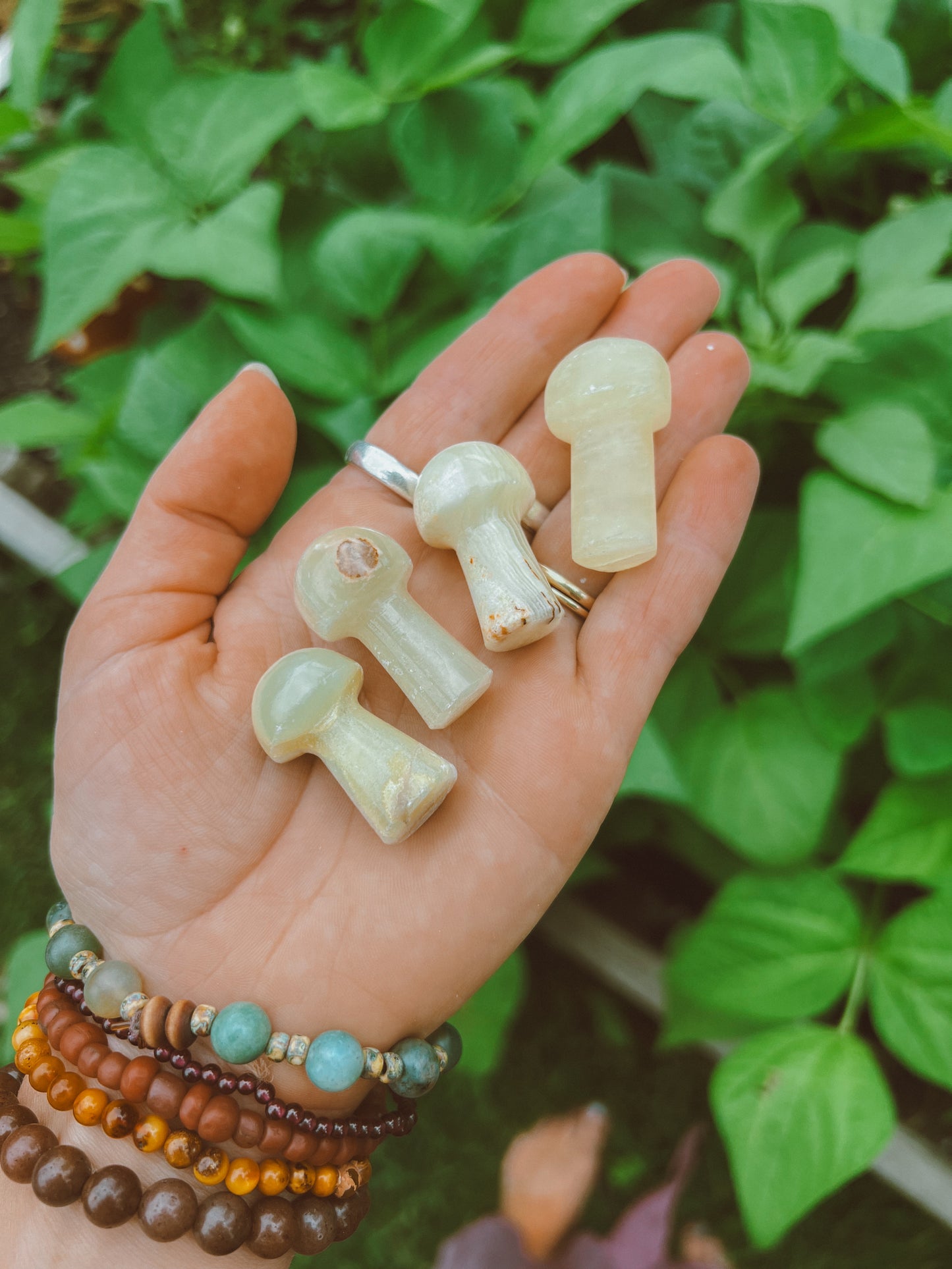Green Calcite Carved Mushroom gemstone
