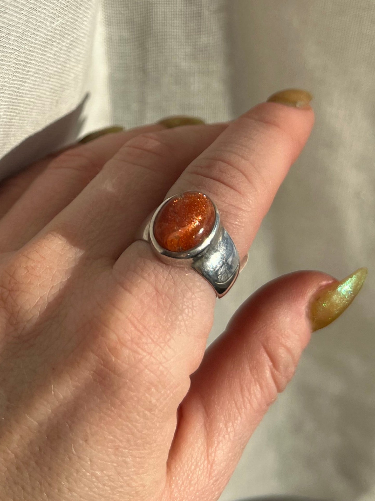 Sunstone Sterling Silver Ring – Size 8