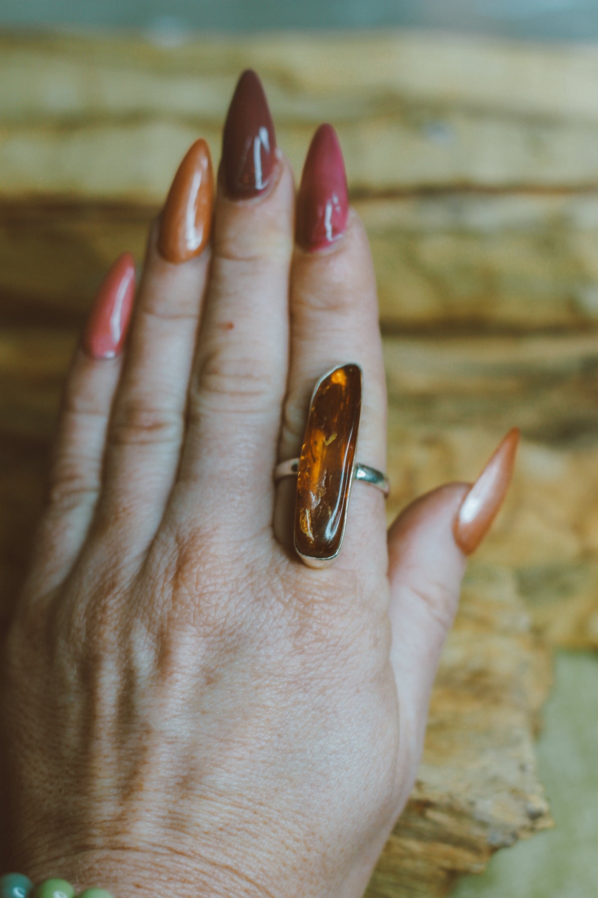 Golden Ember | Large Amber Sterling Silver Statement Ring | size 9