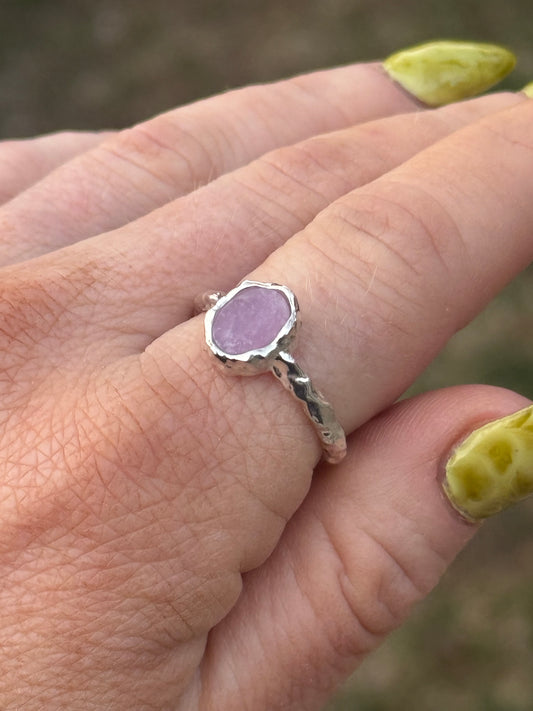 Pink Lepidolite Sterling Silver Ring – Size 9
