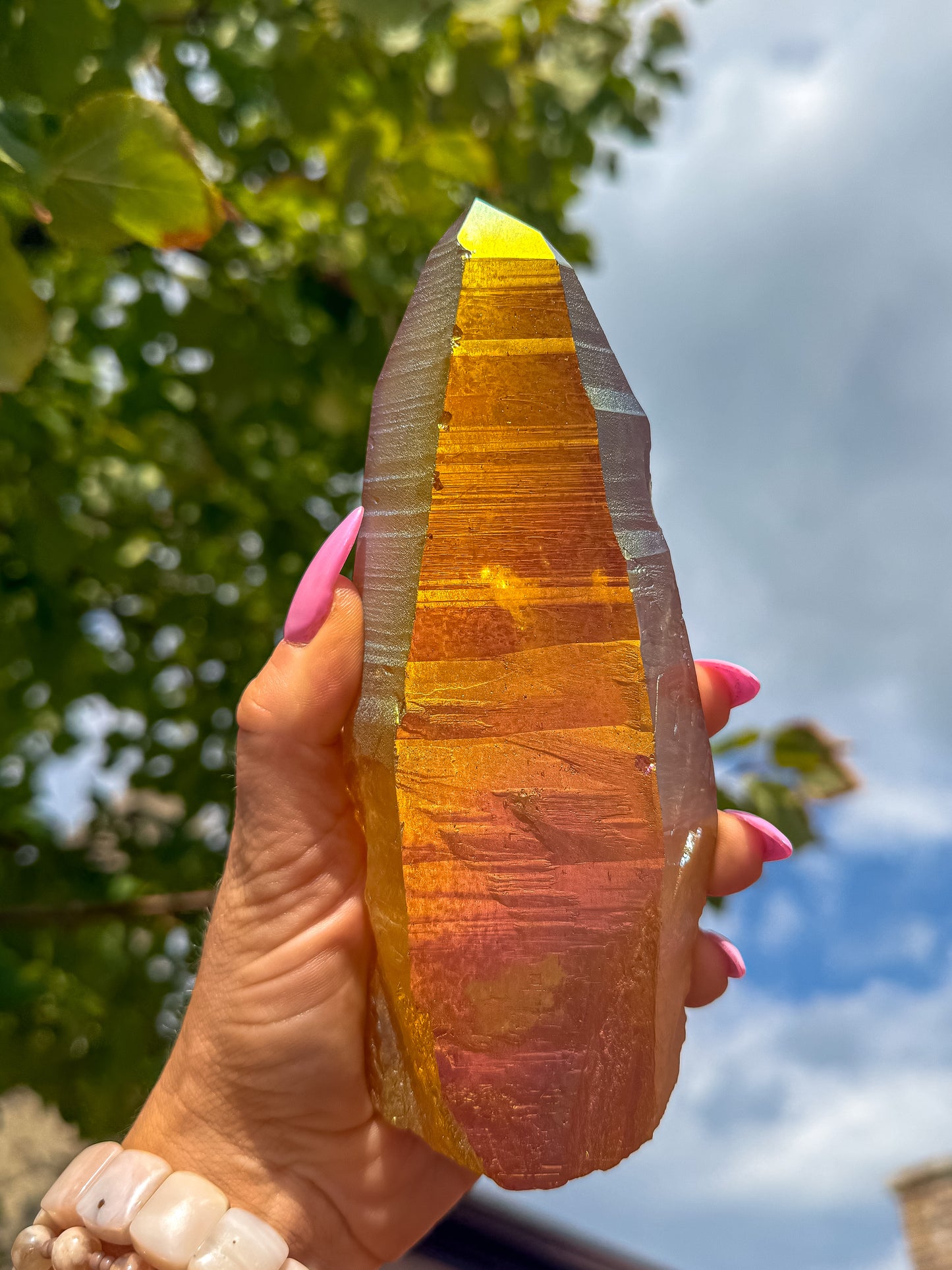 Sunset Aura Lemurian Quartz